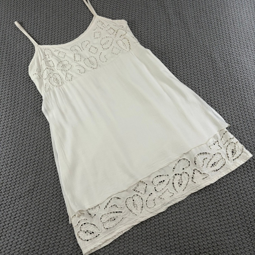 Paradis D'enfer Creamy White Eyelet Embroidered Layered Cami Dress Womens Medium